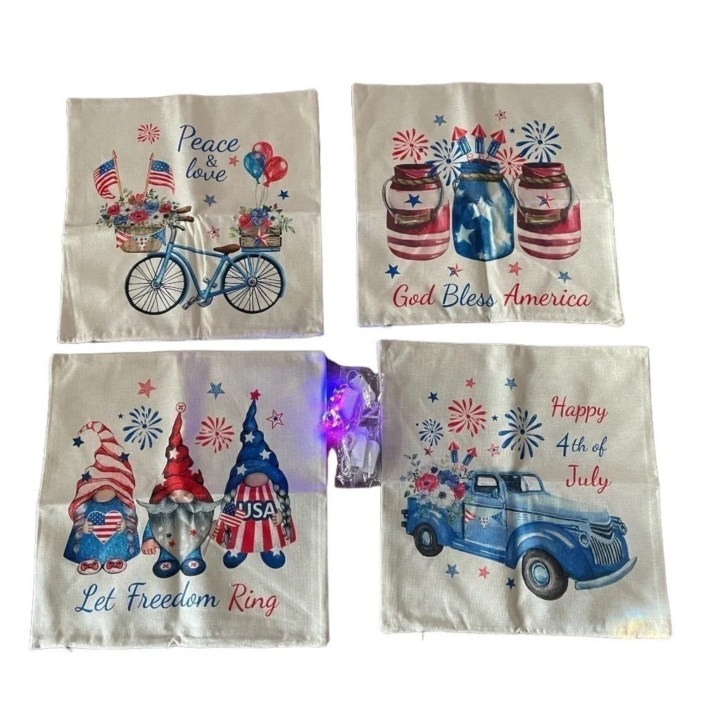 4TH OF JULY “LET FREEDOM RING” truck bicycle,gnomes pillow cushion covers